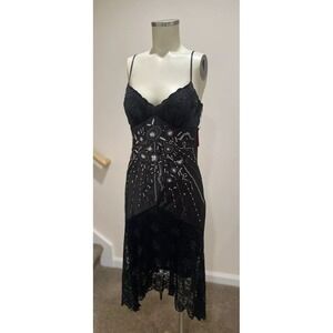 NEW May Queen Couture formal Dress, Black Beaded with Spaghetti Strap. Size 6